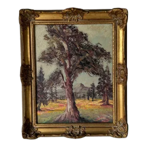 60's Vintage Plein Air Impressionist Trees Landscape Painting, Framed
