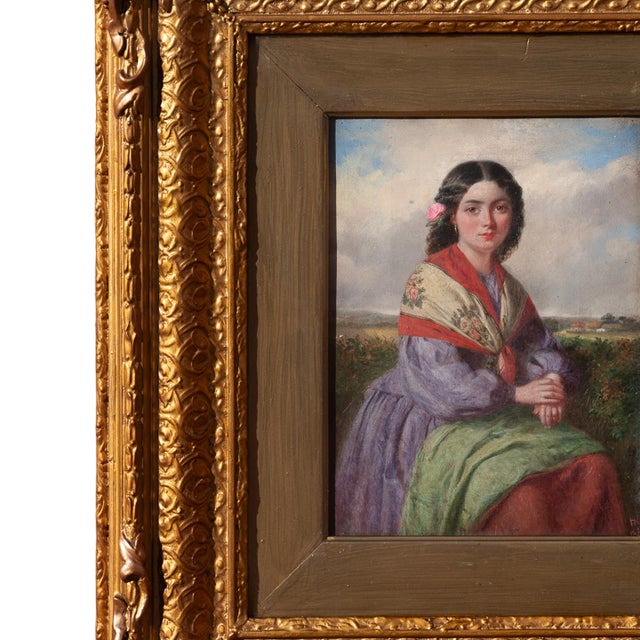 Mid 19th Century Antique 19th Century Realism Landscape Portrait Oil Painting of a Beautiful Young Woman by Haynes King, 1860 For Sale - Image 5 of 13