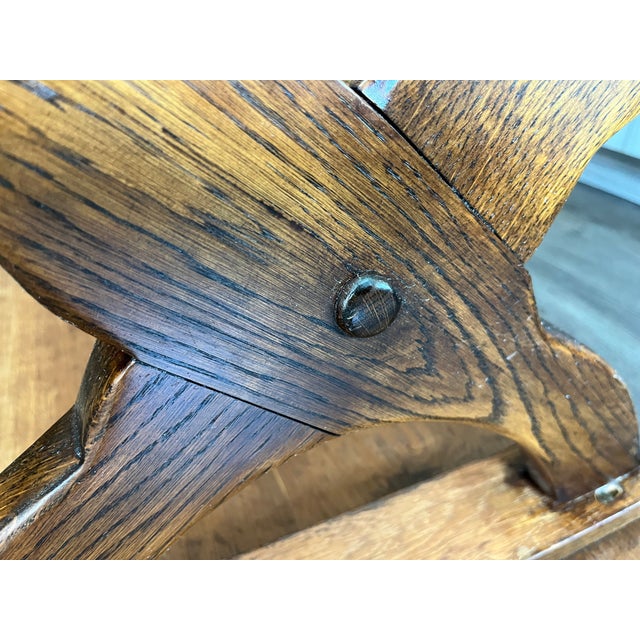 1960s Vintage Spanish Revival X-Base Quartersawn Oak Bench Santa Barbara Provenance For Sale - Image 5 of 7