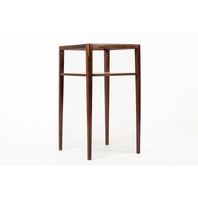 Art Nouveau Antique French Art Nouveau Handpainted Mahogany Small Wood & Glass Side Table For Sale - Image 3 of 11