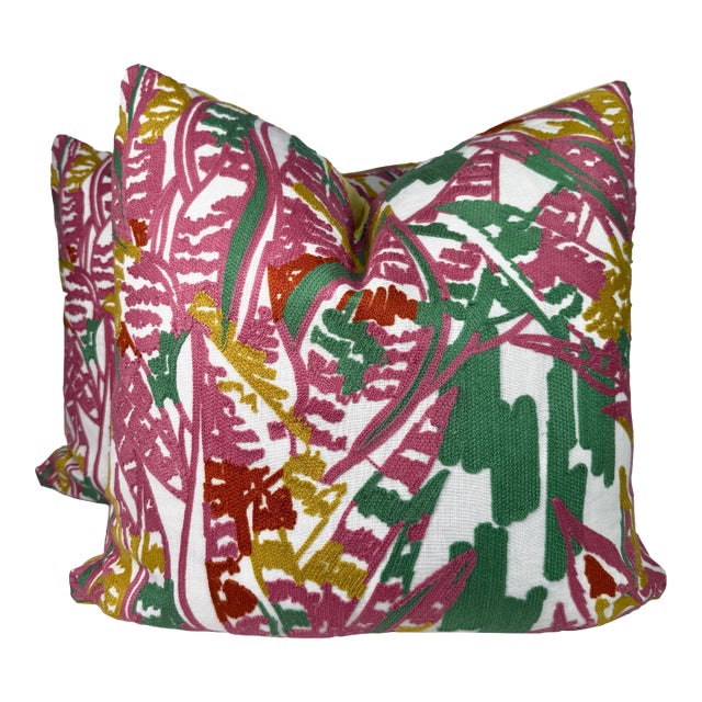 Stroheim "Magdalene Island" in Yellow/Pink 22" Pillows-a Pair For Sale