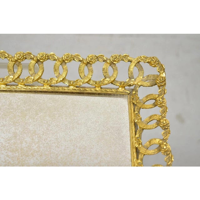 Vintage French Gold Filigree Vanity Set Perfume Clock Jewelry Box & Tray - 5 PCS For Sale - Image 12 of 12