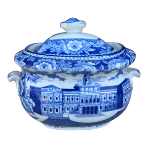 Antique Historical Blue Staffordshire Sugar Bowl, City Hall New York by Stubbs, Circa 1820