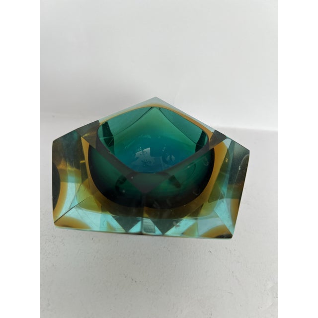 Aqua Vintage Faceted Sommerso Murano Glass Block Bowl, 1960s For Sale - Image 8 of 10