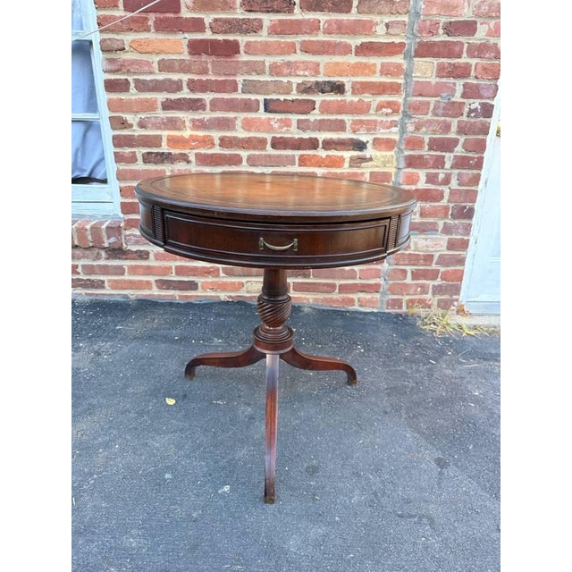 Vintage Federal Style Spider Leg Leather Top Drum Table For Sale - Image 10 of 12