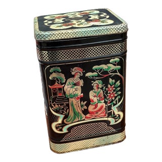 1970s Chinoiserie Designed Metal Box With Attached Lid For Sale