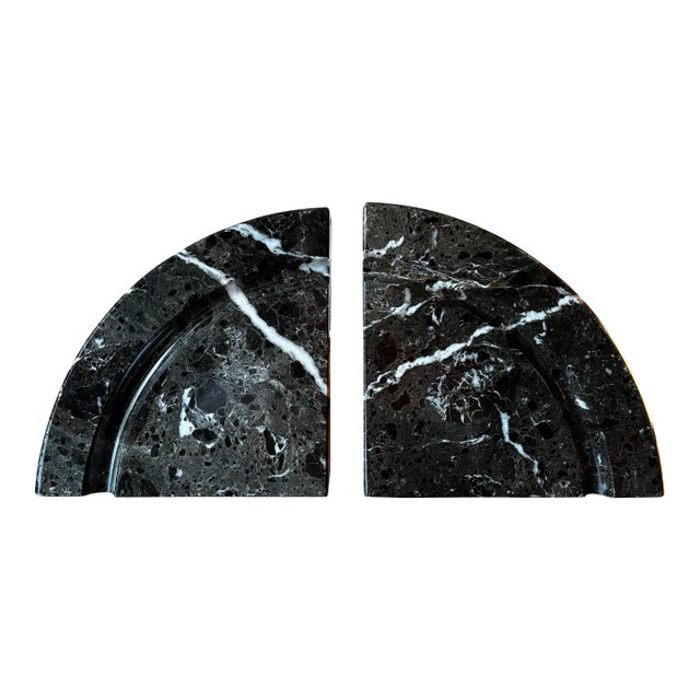 1980s Black Marble Demilune Bookends For Sale