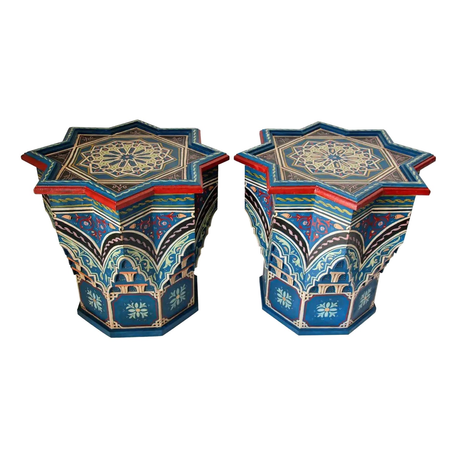 Moroccan Star Shape Blue Side Tables 1960s Pair of Moorish Tables ...
