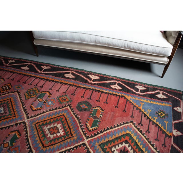 1920s Antique Tribal Geometric Rug Finely Woven Kilim Rug - 6’1” X 9’7” For Sale - Image 4 of 14