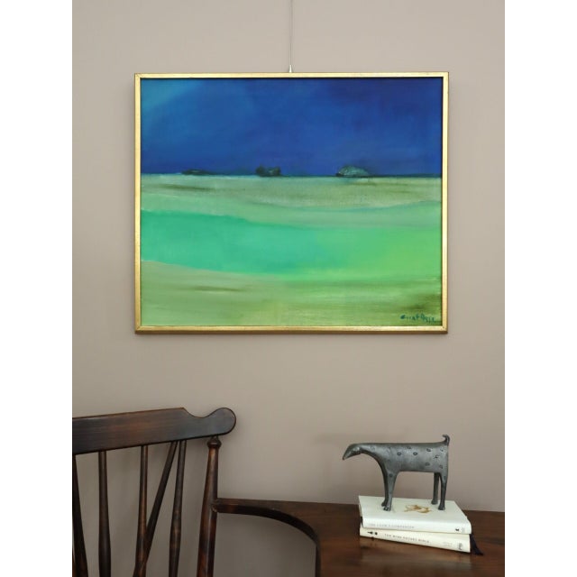 Mid-Century Modern Mid-Century Modern 'Where the Sky Deepens' Swedish Original Abstract Landscape Oil Painting, Framed For Sale - Image 3 of 13