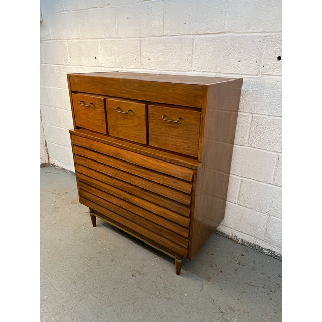 American Mid 20th Century American of Martinsville 'Dania' Walnut High-Boy Dresser by Merton Gershun For Sale - Image 3 of 17