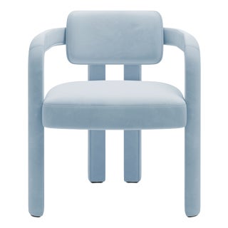 Double Arch Dining Chair in Baby Blue Cotton Velvet from Insidherland For Sale