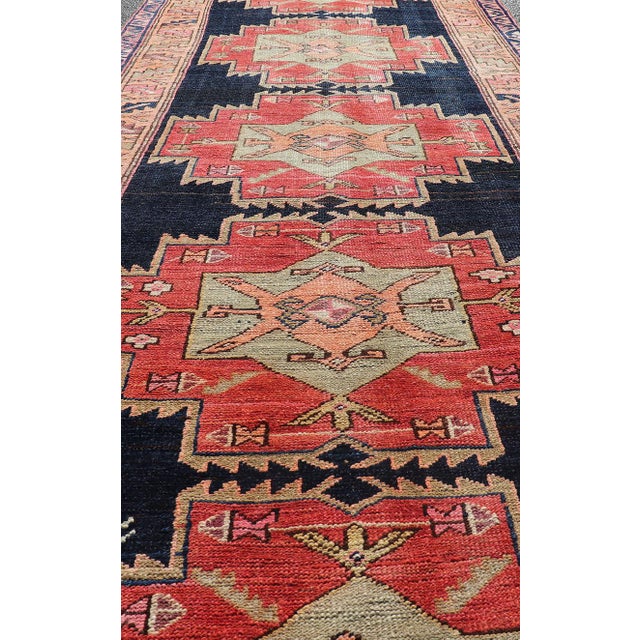 Long Hand-Knotted Antique Persian Azerbaijan Runner in Wool With Medallions 3'10 X 11'2 For Sale In Atlanta - Image 6 of 12