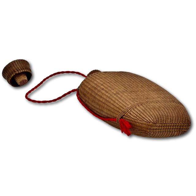 Excellent Antique Hand Woven Basket Weave on Blown Glass Bottle Flask With Cork Stopper Top - Circa Late 1800s For Sale - Image 14 of 18
