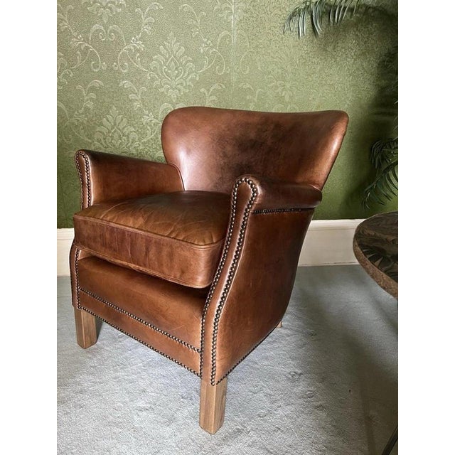 Vintage Brazilian Leather Armchair with Antique Brass Studs For Sale - Image 4 of 17