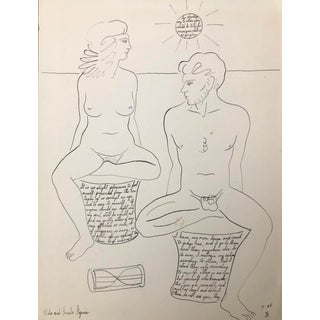 1964 James Bone Male and Female Nude Allegorical Drawing For Sale