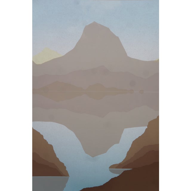Brown Southwestern Mountain Lake Horizon Sunset Landscape Serigraph 44" For Sale - Image 8 of 13