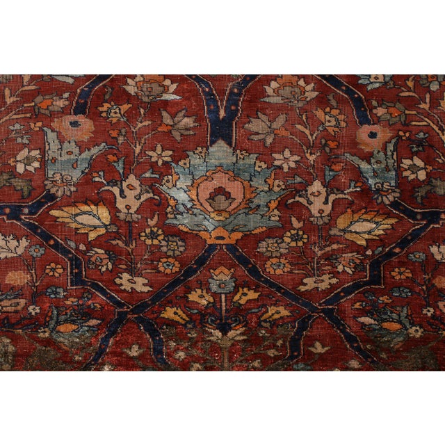 Hand-Knotted Antique Heriz Persian Style Rug in Red and Blue Floral Pattern For Sale - Image 4 of 8
