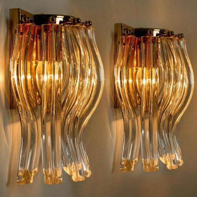 Murano Glass and Gilt Brass Sconces in the style of Venini, Italy, 1970s, Set of 2 For Sale - Image 3 of 10