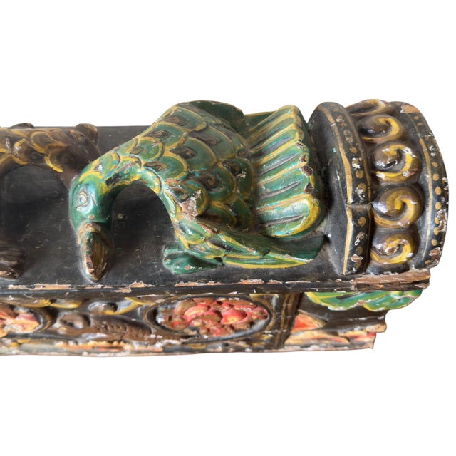 Antique Indian Polychrome Carved Dowry Box with Peacocks, 1900s For Sale - Image 4 of 10