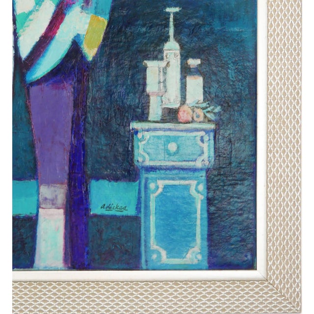 David Adickes "Two Friends Against Blue" Abstract Monotone Figurative Portrait Painting, 1990 For Sale In Houston - Image 6 of 9