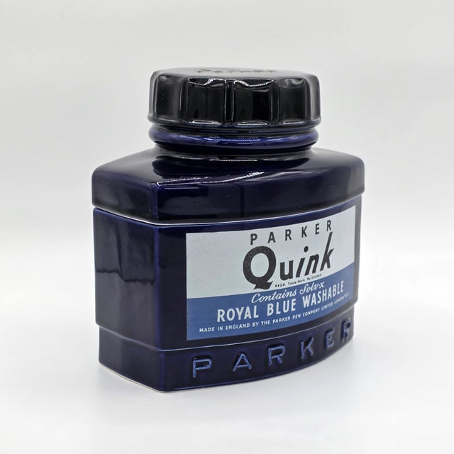 1982 Parker Quink Royal Blue Ceramic Advertising Display Jar For Sale - Image 4 of 10