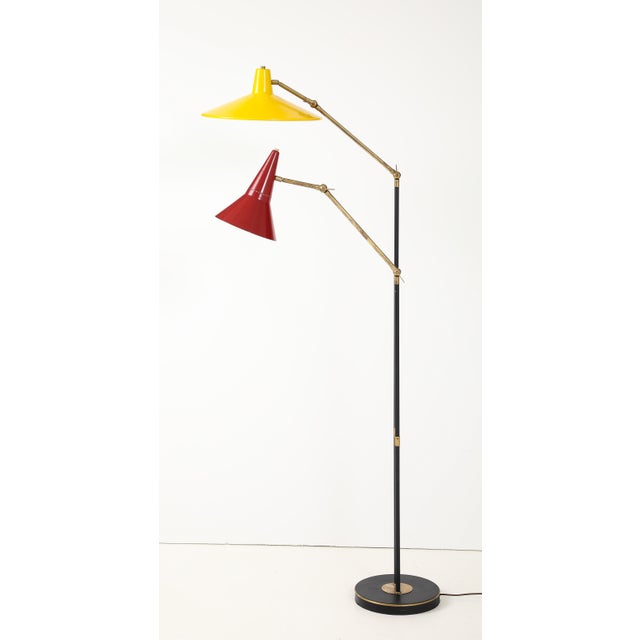 Gold 1960's Mid-Century Modern Two Arm Italian Floor Lamp in the Style of Stilnovo For Sale - Image 8 of 16