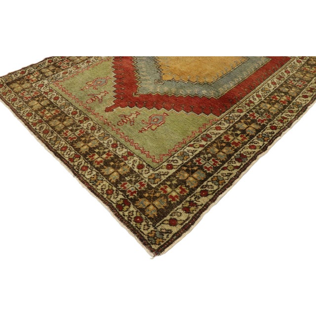 53092 Vintage Turkish Oushak Prayer Rug, 03'11 x 04'10. The Anatolian Sanctuary: A Vintage Turkish Oushak Masterpiece of...