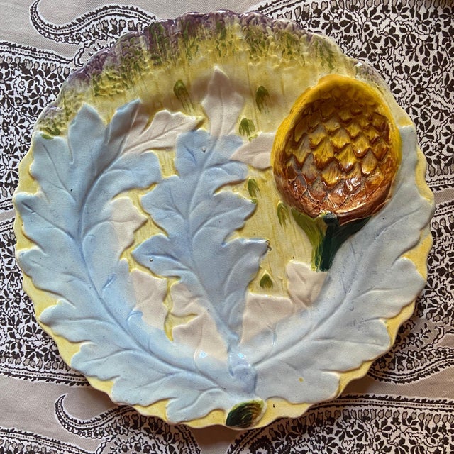 French and Belgian Barbotine Asparagus Plate Wall Plates, Set of 5 For Sale - Image 5 of 10