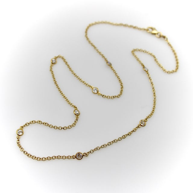 Modern 1990s 14k Gold Old European Cut Diamond by the Yard 17.5” Necklace For Sale - Image 3 of 9