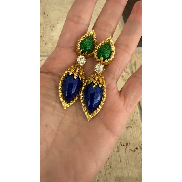 1970s Spritzer & Fuhrmann French Guilloché Enamel Diamond Earrings, Pair For Sale - Image 13 of 14