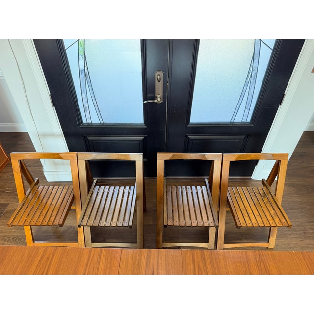 1960s 1960s Romanian Mid-Century Modern Teak Space Saver Dining Table With Four Hidden Nesting Chairs For Sale - Image 5 of 17