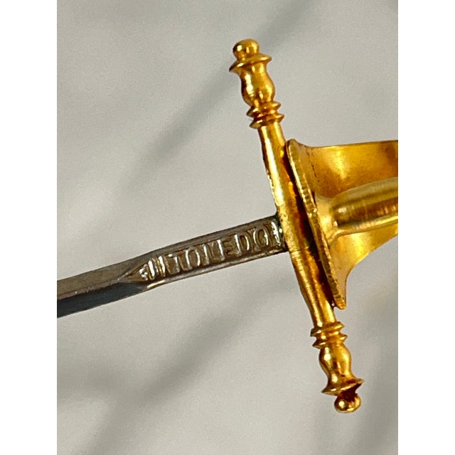 1960s Vintage Spanish Toledo Brass Sword Cocktail Skewers Food Picks With Base For Sale - Image 9 of 10