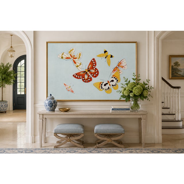Paper Japanese Butterflies, Vintage Art Print Reproduction, 60" X 40" For Sale - Image 7 of 11