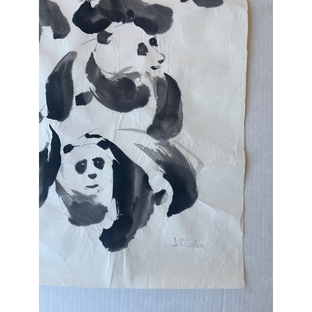 Vintage Ink Wash Painting of Pandas by j.p. Gaston, Sumi-E Style on Rice Paper, Signed. For Sale In Seattle - Image 6 of 11