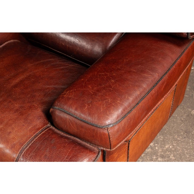 Pair of Mid 20th Century Italian-Inspired Leather Lounge Chairs in Red For Sale - Image 12 of 16