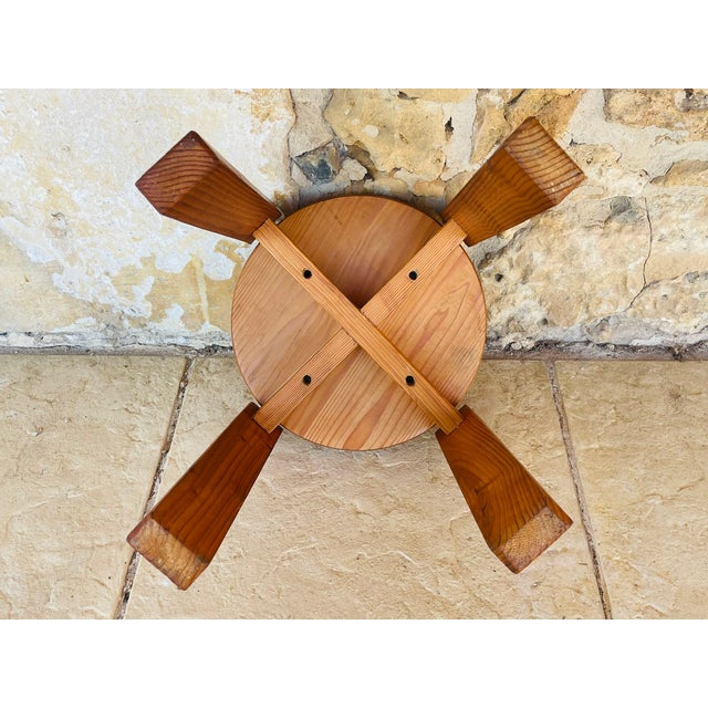 Vintage Fir Wood Stool with Fins, 1970s For Sale - Image 15 of 18