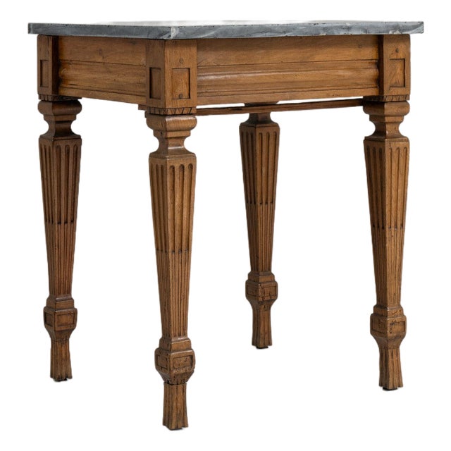 19th Century France Golden Oak Fluted-Leg Marble-Top Side Table For Sale
