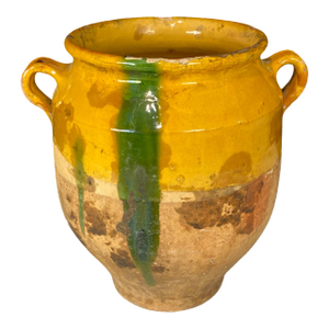 French Large Confit Pot With Yellow Glaze From the 19th Century #8858