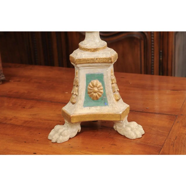 18th Century Painted & Gilt Candlestick from Tuscany with Acanthus Leaves For Sale In Atlanta - Image 6 of 12