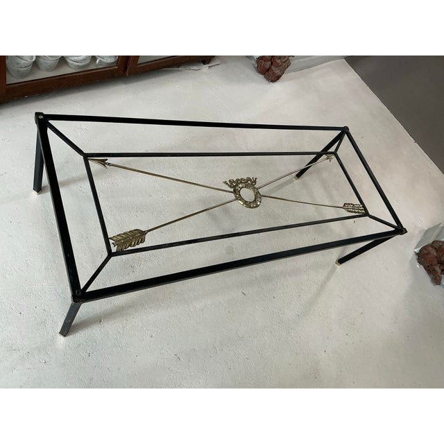 Vintage Neoclassical Style Iron and Brass Glass Top Coffee Table For Sale In Providence - Image 6 of 12