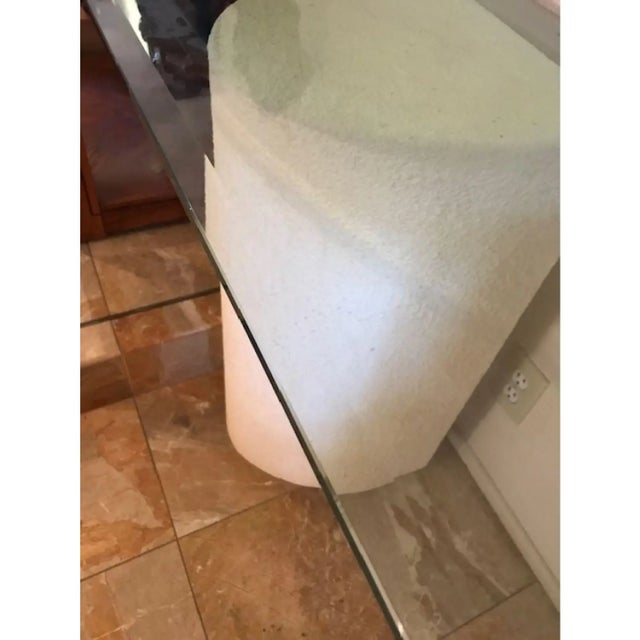 1980s 1980s Modernist Off-White Demi-Lune Plaster Double Pedestal Console Table With Glass Top For Sale - Image 5 of 12
