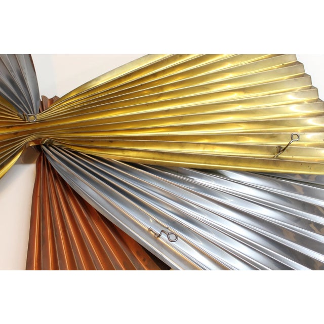 Silver 1980s Curtis Jere Brass Copper & Chrome Pinwheel Wall Sculpture Of For Sale - Image 8 of 9