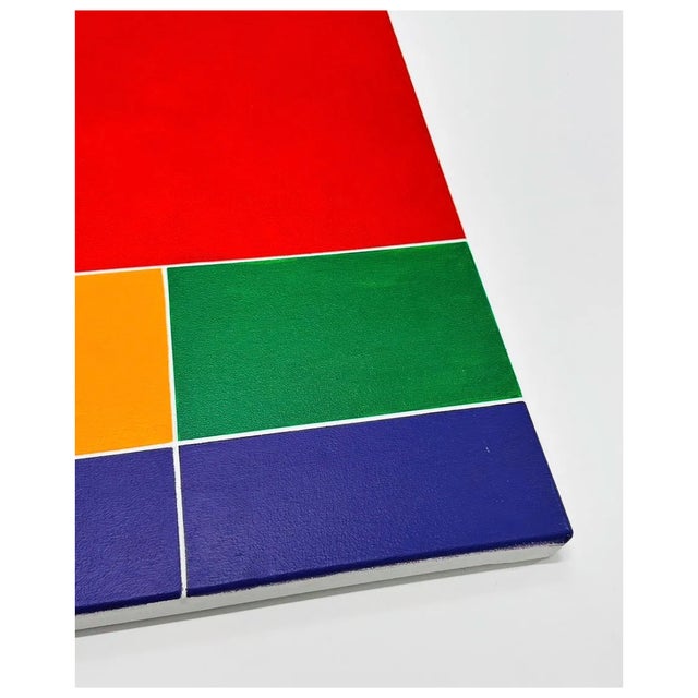 Mid-Century Modern Vintage Square Hard Edge Abstract Op Art Geometric Painting in the Manner of Mondrian, by George Palethorpe For Sale - Image 3 of 4