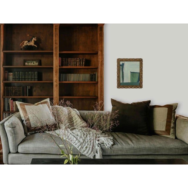 2020s “Seahorse" Green Abstract Art in Vintage Frame, Transitional Living Room Art by JTS For Sale - Image 5 of 10