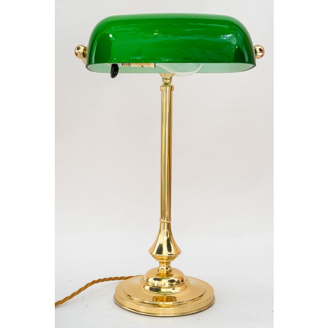 Gold Banker Table Lamp with Glass Shade, Vienna, 1920s For Sale - Image 8 of 17