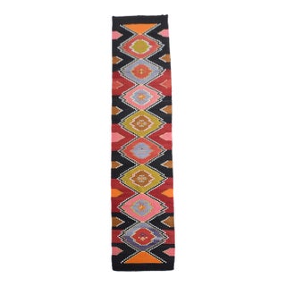 1970s Vintage Handmade Wool Cotton Colorful Runner Rug For Sale