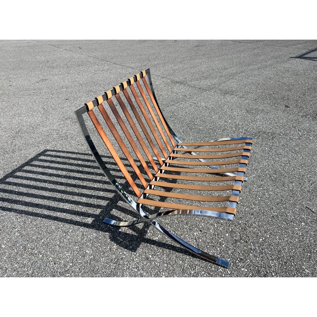 Midcentury Barcelona Style Chair in Stainless Steel and Leather For Sale - Image 13 of 14