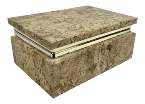 A Hinged Beige Rectangular Stone Box With Silvered Frame