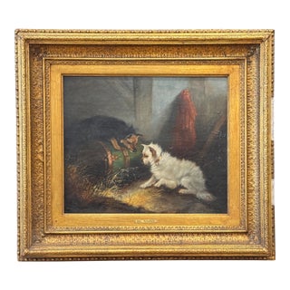 "Terriers Ratting in a Barn” Oil on Canvas by George Armfield (1808–1893) For Sale
